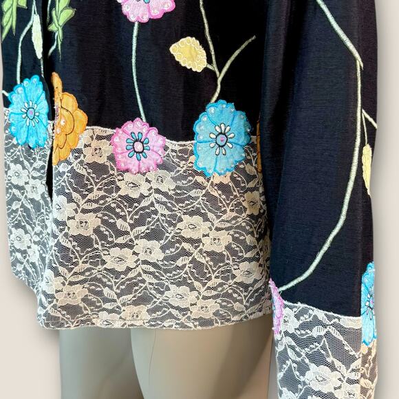 Carrie Allen Vintage Embroidered Floral Laced Button Up Jacket Shacket Womens L - Picture 8 of 14